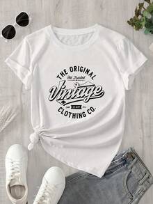Prenda original de mujer de manga corta y cuello redondo: diseño estampado apto para todas las estaciones. - Blanco - Ver 1