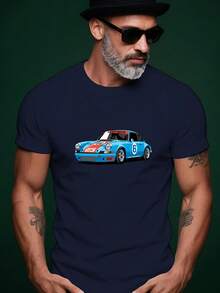 Camiseta de manga corta con cuello redondo para hombre, estilo casual de verano, con ilustración de coche de carreras Dusk-Devil, ropa de calle a. - Blanco - Ver 9