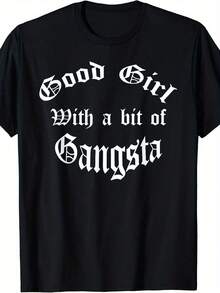 Camiseta Good Girl con un Toque de Chola Gangsta Old English,100% Algodón - Negro - Ver 1