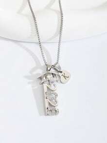 1Pc Meaningful Special Silver Color Rhinestone 2026 Graduation Cap Heart Initial Pendant Box Chain Necklace For TeenagersHappy Jewelry Gift For CeremonyBanquetYearbook Photos And Campus Wear - Silver - View 3