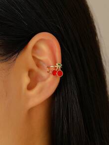 1 pieza Clip de oreja sin perforación con diseño de fruta linda, cereza, fresa, manzana, plátano, para cartílago, accesorio de moda para mujer, adecuado para uso diario, fiestas, citas, regalo para amigos y familiares - Multicolor - Ver 6