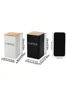 1pc/3pcs Square Metal Canister With Wood/Iron Lid - Tea, Sugar, Coffee, Bamboo Lid Airtight Packaging, Minimalist Style Tin Can, Sugar Tea Coffee Tin Box, Storage Box Storage Canister, Room Decor, Home Decor - Multicolor - View 3