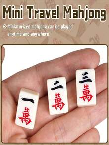 Mini Mahjong Travel Set, 144pcs Portable Chinese Classic Board Game, Adult Mahjong Set With Storage Box, Gift For Family And Friends - A - View 7