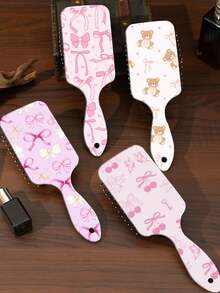 1pc2026 New Bow Bear Air Cushion Comb, Printed Air Cushion Comb To Massage Scalp Shunfa Hairdressing Airbag Comb, Cartoon Cute Air Cushion Comb To Massage Scalp, Anti-Static Hairdressing Comb, Easy To Carry, Comfortable To Hold, Hair Style Comb Without Damaging Hair, And Comfortable To Massage. - Multicolor - View 2