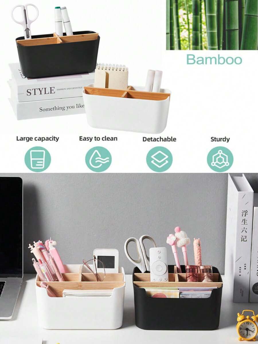 1 pieza Caja organizadora de cables de madera de bambú, organizador de cables de datos, caja de almacenamiento de cables de alimentación, caja de clasificación, estante de cables de computadora, caja de enchufes