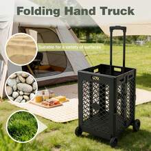 ERUIV Collapsible Shopping Trolley With Mesh And Ventilation, Outdoor Camping Trolley, For Home Use (Shopping) And Outdoor Camping, With Extendable Handle - Black - View 4