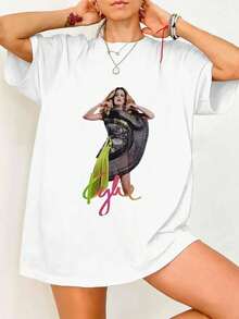 Disco Era Iconic Pop Star Art Print Tee Y2K Aesthetic Fan Merch Shirt - White - View 1