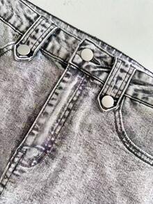 Gesteppter lässiger sexy Denim-Minirock mit Schneeflocken-Steppung, geeignet für Dates, Feiertage, Geburtstage, Partys, alle Jahreszeiten Sommer - Grau - Übersicht 3
