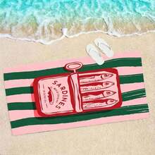 1 Pc Quick-Dry Sardine Beach Towel - Soft, Absorbent, Lightweight, With Fun Cartoon Sardine Can Design - Perfect For Swimming, Surfing, Camping And Travel Essentials, Surfing Accessories - Coral Orange - View 2