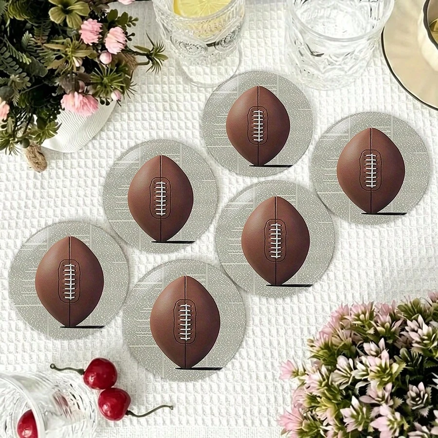1/6/120pcs, Football Sports Event Image Design, 2D Printed Round PET Coasters, Suitable For Yard, Kitchen, Living Room, Family Gathering Table Decor, Holiday Gift For Friends, Family, Athletes, US Independence Day, 7.4, Valentine's Day, Mother's Day, Birthday, Wedding Party, Home Decor Accessories, Best Gift Choice For Friends