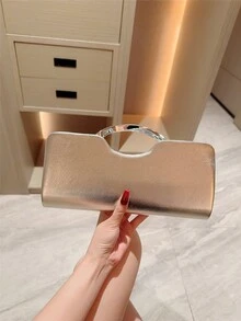1件歐美時尚金屬裝飾迷你方盒手拿包，高端亮面金屬條手柄女款手提包，優雅奢華晚宴包，適合派對/浪漫婚禮/舞會/雞尾酒會/校園舞會，PU皮革配金屬鍊條 - 銀色 - 查看 8