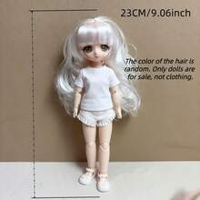 9.06英寸时尚BJD娃娃，可爱妆容OB11，卡哇伊卡通动画3D逼真眼睛漫画脸BJD换装娃娃，生日圣诞节新年惊喜礼物，随机发色，仅含娃娃，不含衣服 - 彩色 - 查看 9