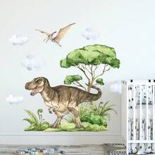 1 miếng dán tường khủng long cho trẻ em, họa tiết sống động của khủng long bạo chúa Tyrannosaurus Rex, khủng long bay Pterosaur và bụi cây. Decal hoạt hình vui nhộn với thiết kế sinh động, đồ trang trí tuyệt vời cho phòng ngủ trẻ em, khu vui chơi và trang trí trong lớp mầm non. - Nhiều màu - Xem 2
