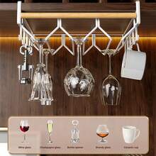 Single Layer Inverted Wine Glass Holder, Coffee Cup Rack, Kitchen Utensil Hook, Closet Storage Hook, Home Wall Storage Hook, Suitable For Kitchen And Closet, No Nails Needed, Easy Installation, Can Hang Spatulas, Spoons And Other Kitchen, Party, Birthday Decorations, Suitable For Outdoor Use And Camping - White - View 4