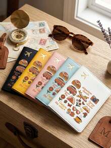 1pc Cute Cartoon Pattern PU Passport Cover, Suitable For Travel Document Storage, Birthday Gift, Holiday Gift Or Anniversary Surprise For Friends, Colleagues And Family, Portable Foldable Design Passport Holder, Ideal Gift For Travelers, Essential For Business Trips And Cruises, Travel Must-Have For Passport Holders, Travel Accessory Passport Sleeve, Yellow, Black, Blue, Pink, Red, White, 6 Colors Available - Multicolor - View 6
