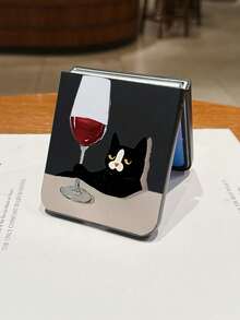 1pc Fashionable And Simple Skin Feel PC Material Red Wine Cat Elementfolding Phone Case, Can Protect And Prevent Falling: SamsungGalaxy Zflip 3/Zflip 4/Zflip 5/Zflip 6/Zflip 7/Zflip 8/ Razr 50 Ultra/ Razr 60 Ultra/ Razr 60/ Razr 50/Galaxy Z Flip7 FE - Black - View 15