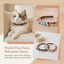 1 pieza Collar para mascotas con estampado geométrico colorido de estilo bohemio, con decoración de cuentas colgantes de colores, cadena dorada ajustable para gatos y perros, accesorio para mascotas ligero, adecuado para uso diario, fotografía, fiestas y festivales de primavera/verano - Multicolor - Ver 11
