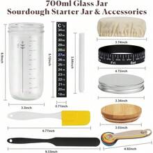 Backzubehörset, bestehend aus einem 700-ml-Gärgefäß, einem Stoffdeckel, einem Silikonspatel und einer Reinigungsbürste, geeignet für DIY-Küchenutensilien wie Sauerteigbrot, Gebäck und Pizzateig. - Weiss - Übersicht 2