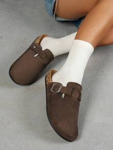 Women's Casual Solid Color Suede Buckle Flat Slip-On Closed-Toe Slippers, Available With Thermal Lining And Without Thermal Lining - Sheep Palm - View 5