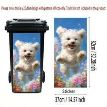 1pc Trash Can Sticker, 14.57*32.28 Inches, White Dog Running Through Flowers Pattern. Self-Adhesive Wallpaper For Decorating Kitchen Trash Cans (Suitable For Trash Cans, Walls And Home Decor) - A - View 8