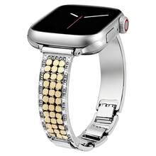 1件裝閃亮水鑽金屬錶帶，相容於 38/40/41/42/44/45/46/49mm，蜂巢設計鑲鑽不鏽鋼手鍊錶帶，女款 - 金色 - 查看 7