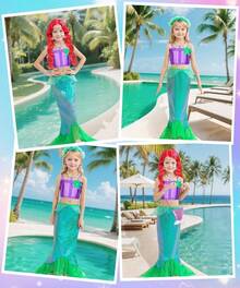 Disfraz de Sirena para Niña, Cosplay de Sirena con Peluca, Regalo para Niña, Disfraces de Sirena para Niños para Cumpleaños, Cosplay, Carnaval - Verde - Ver 3