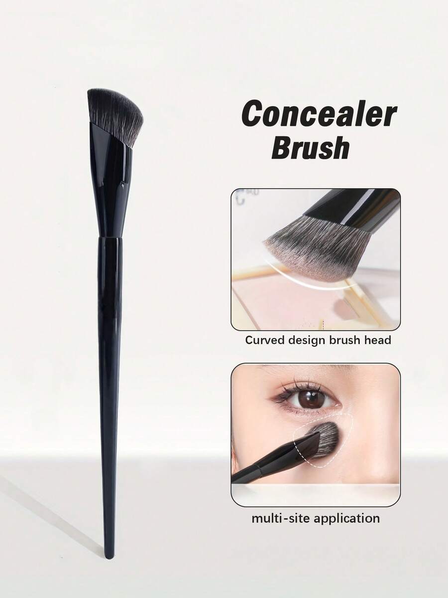 1pc Teardrop-Shaped Highlighter Concealer Brush, Face Center Contouring And Highlighting Brush, Multi-Functional Professional Makeup Brush For Under Eyes, Cheeks And Nose Bridge - Black - View 1