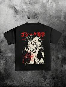VintageItem Picture Mens And Womens 2025 New   Y2k Personality Face Letter Pr (2)Summer Tops - Black - View 1