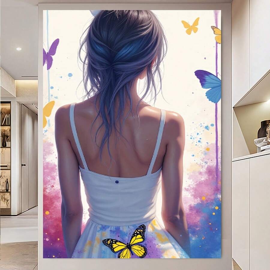 Enmarcado 1 moderno enmarcado para pared: Mujer elegante con mariposas, diseño vibrante en acuarela, perfecto para la sala de estar, el dormitorio o la oficina | Regalo ideal para fiestas y ocasiones especiales, marco decorativo, decoración estética para el hogar. - Enmarcado - Ver 1
