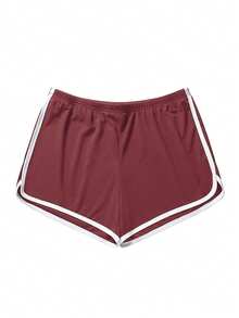 Women's Solid Color Minimalist Daily Sports Shorts, Summer Fitness Clothing - Redwood - View 4