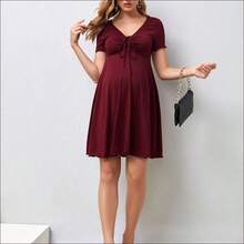 Maternidad Vestido con cordón delantero ribete en forma de lechuga - Negro01 - Ver 4