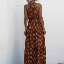 xuehuamaoyi02  Vestido largo con estampado de lunares, volantes en el bajo y cinturón para mujer - Rojo y blanco - Ver 3