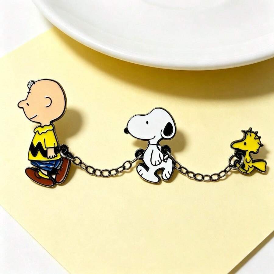 SNOOPY 1個創意卡通小狗金屬胸針鏈條徽章 查理布朗小狗情侶款,適合粉絲、家人和朋友的完美小禮物,日常必備 - 彩色 - 查看 1