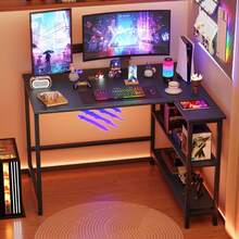 43 Inch L-Shaped Computer Desk,Gaming Desk With Durable Metal Frame,Corner Desk With Reversible Storage Shelves For Home Office Gaming Study,Black (43 Inch) - 43 Black - View 3