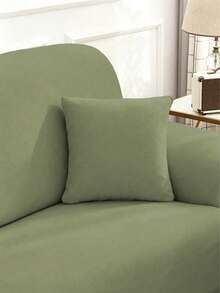 1 chiếc vỏ bọc sofa màu trơn lụa sữa co giãn bao phủ toàn bộ dùng cho mọi mùa + 1 chiếc vỏ gối tựa không ruột cùng màu - Màu xanh Ô liu - Xem 3