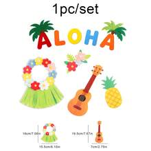 夏威夷生日派對裝飾背景牆門貼毛氈牆貼組 海灘派對慶祝 Aloha 扶桑花 鳳梨 火烈鳥 熱帶綠植 - 多色 - 查看 3