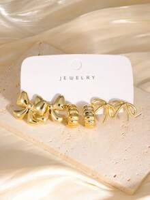 6-18pcs/Premium Vintage Textured Versatile Gold Earring Set - Gold - View 7