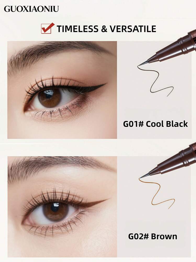GUOXIAONIU Ultra Thin Eyeliner Liquid Pen Waterproof Sweatproof Smooth No Smudge Multi-Use Eye Makeup Tool - G01 Black Slim - View 3