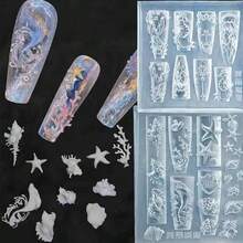1pc Transparent Square Ocean Silicone Nail Art Mold, Seahorse Jellyfish Shell 3D Carved Template, Coral Starfish Wave Embossed Printing Mold, Summer Ice Transparent Gradient Long Pointed Wearable Nails, Korean Style Sea Salt Fresh Nail Shape, Ins Island Vacation Nail Art, Divided Layout Seahorse Shell Starfish Multiple Ocean Patterns, Lightweight And Flat Easy To Store, Suitable For Nail Art DIY Enthusiasts, Can Be Used As Holiday Gift - Multicolor - View 1