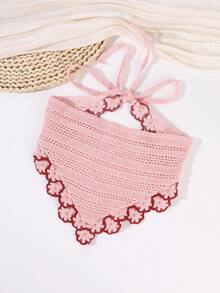 1件夏季針織花卉刺繡三角頭巾女款，髮巾，日常旅行度假防曬，清新風格髮飾 - 粉色 - 查看 5