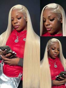 34 Inch 613 Blonde 13x4 Transparent Straight Lace Front Wigs 200 Density Brazilian Human Lace Wig Pre Plucked Hairline With Baby Hair Elastic Band Can Be Middle Part Left/ Right Side Part And Free Part For Women - S613 - 查看 9