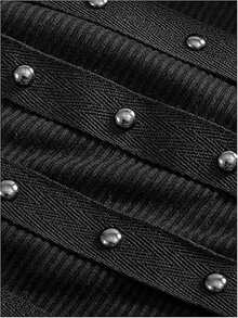 Womens Rivets Studded Halter Neck Plunge Cami Top Self-Tie Spaghetti Straps V-Neck Cut Out Front Crop Tank Top Camisole Vest Y2K Streetwear Party Tops - F208317-黑色 - 查看 5