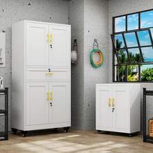 Metal Garage Storage Cabinets With Wheels And Drawers, Steel Filing Cabinets For Home Offices, 71 Inch High Tool Cabinets, Metal Cabinets With 4 Locked Doors And 3 Adjustable Shelves - B - View 10