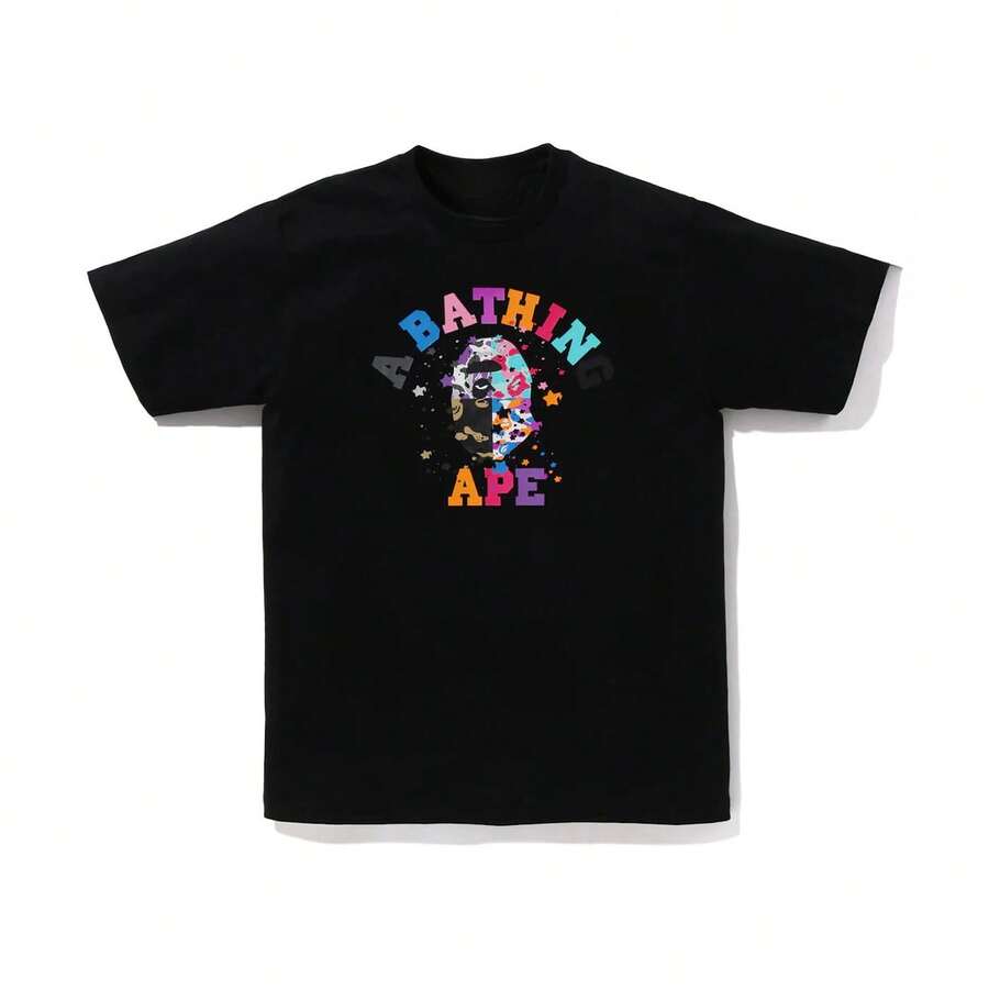 Retro Cartoon Animal Head Pattern Cotton Top - 黑色 - 查看 1