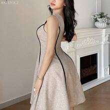 Soqi Women's Clothing Vestido de tirantes casual de cuello cuadrado para mujer - Caqui - Ver 10