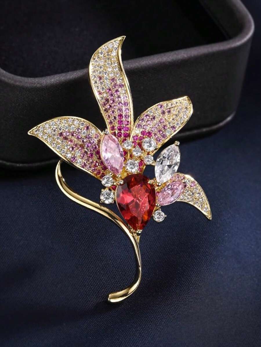 1 Piece Best-Selling Women's Jade Flower Crystal Brooch. It Complements Suits And Adds A Touch Of Elegance And Grace. Multiple Colors Are Available. - Multicolor - View 1