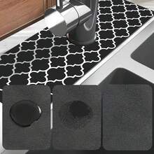 1pc Black Diamond Grid Sink Faucet Absorbent Mat, Drainage Mat, Kitchen, Bathroom Sink, Countertop, Drainage Mat, Diatomaceous Earth Wash Basin, And Trimmable Quick-Dry Mat. - Multicolor - View 11
