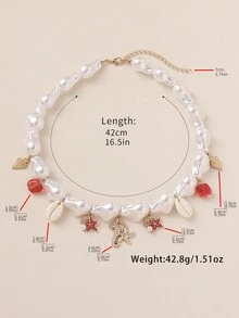 1 Peça Estilo Férias de Verão Moda Elegante Luxuosa Versátil INS Colar de Contas Feito à Mão com Pérola Falsa, Concha, Estrela-do-Mar, Cavalo-Marinho, Ajustável, Colar de Contas Adequado para Mulheres Praia, Festa, Grandes Reuniões, Bar Presente Perfeito, Presente para Amigos e Família, Todas as Estações, Compras, Fotografia, Casual, Uso Diário no Trabalho - Multicolorido - Visão 2