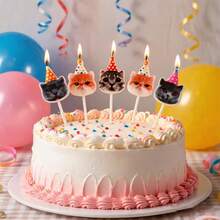 5pcs Creative Cute Colorful Kitten Candles Cake Decoration Supplies Cartoon Kitten Shaped Birthday Party Baking Celebration Candles Baking Inserts - View 1