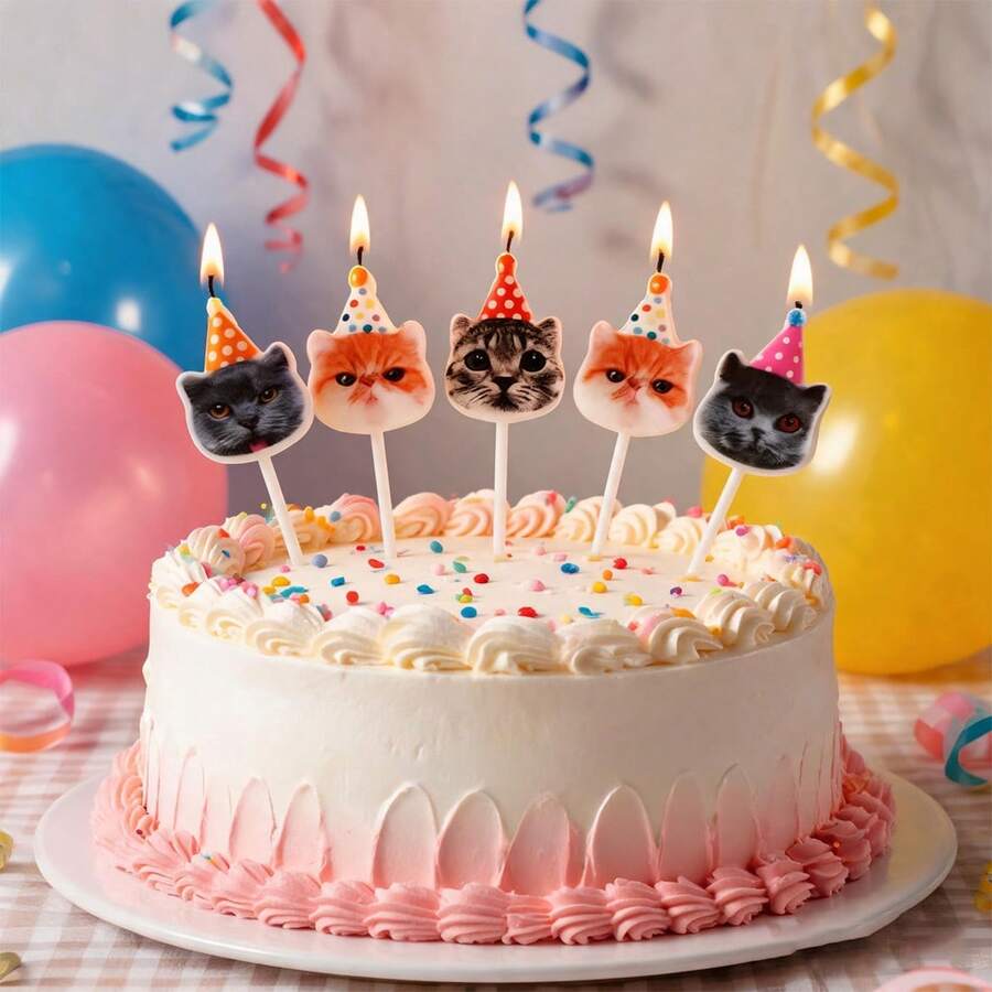 5pcs Creative Cute Colorful Kitten Candles Cake Decoration Supplies Cartoon Kitten Shaped Birthday Party Baking Celebration Candles Baking Inserts - View 1